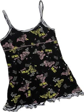 french kyss Black Butterfly Print Camisole Slip with Pink & Yellow Accents